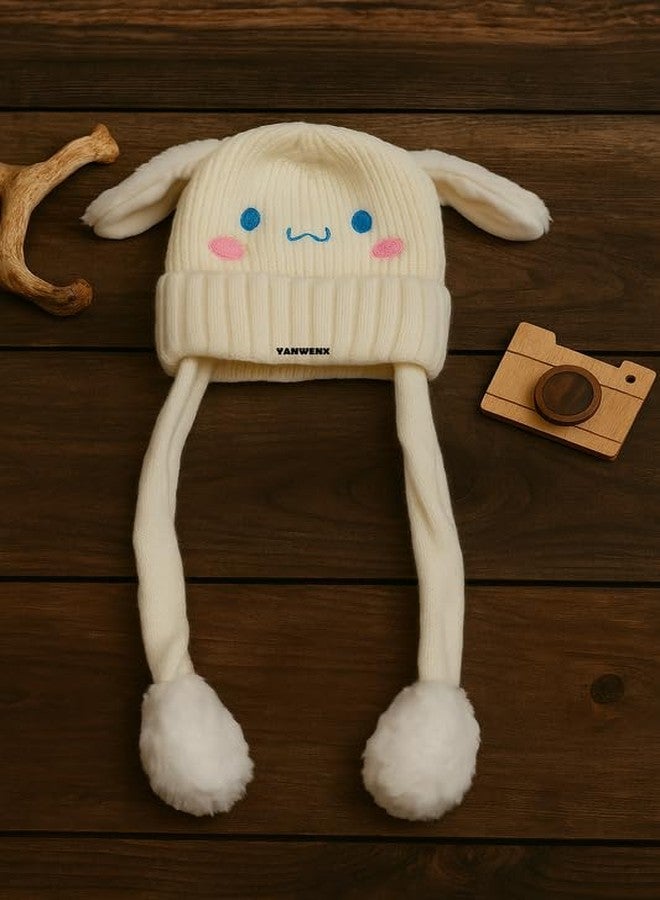 Yanwenx Bunny Cap with Moving Ears for Kids (1-10 Yrs) | Plush Wool Winter Hat | Cute Girls Headwear & Funny Cap_White - Image 5